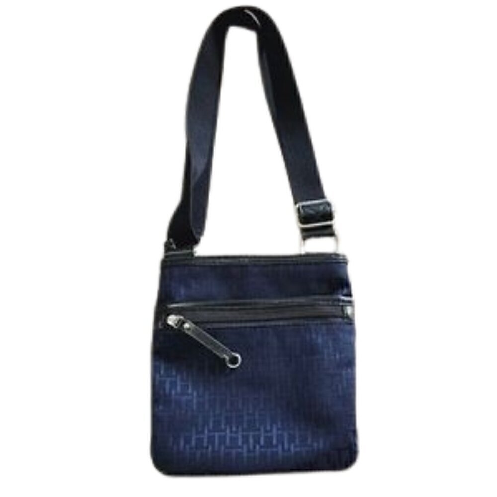 TOMMY HILFIGER Navy logo print adjustable strap mini shoulder or crossbo…